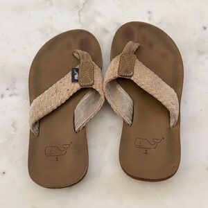 Vineyard Vines Tan Flip Flops with Whale Emblem
